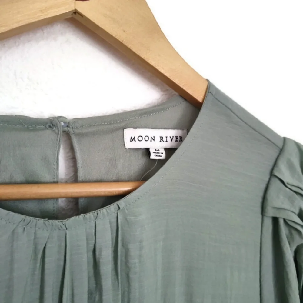 Sage Romantic Cottagecore Peasant Maxi Dress Sz. M No Flaws - Picture 3 of 4